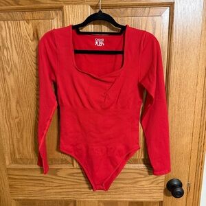 OQQ Red Long Sleeve Bodysuit